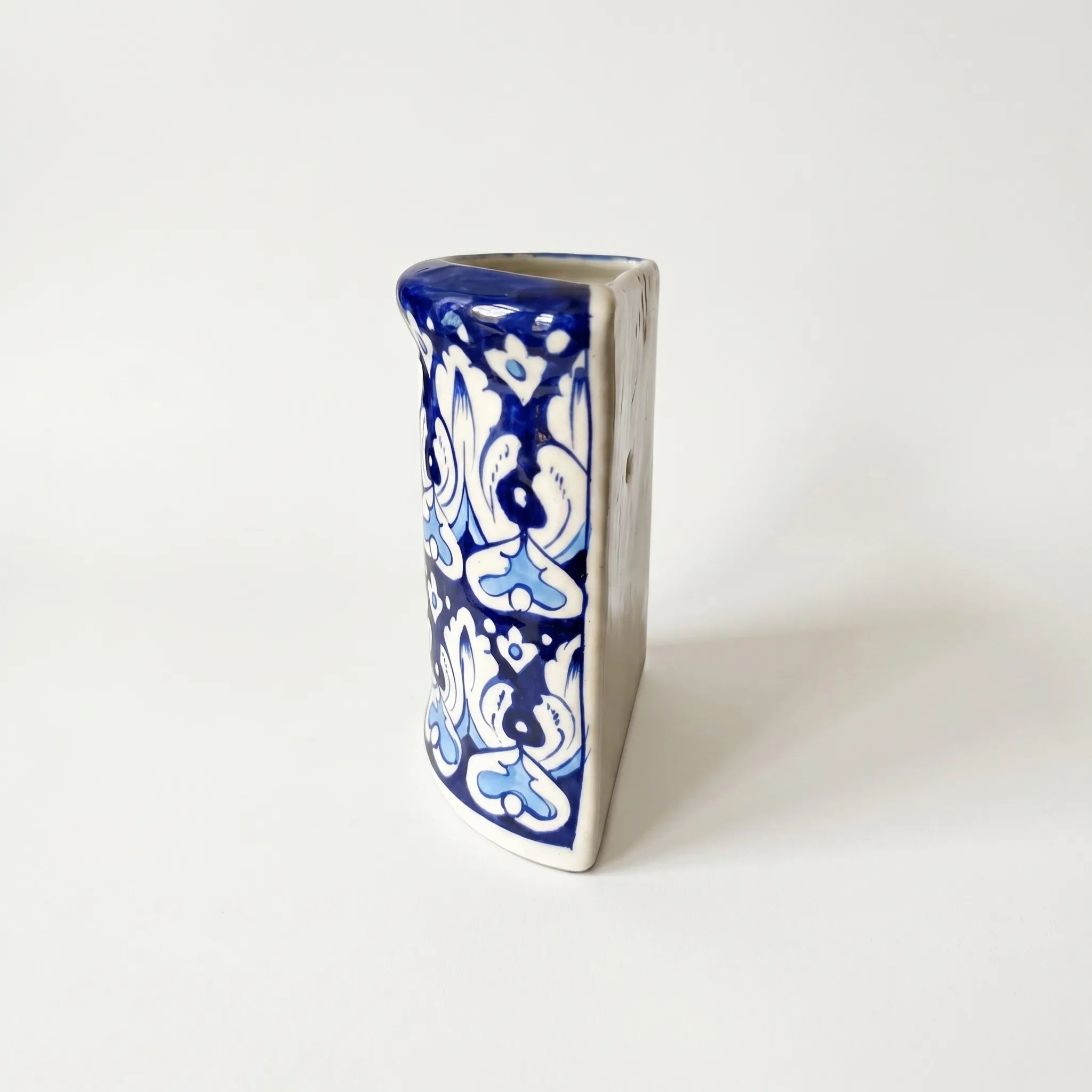 Blue Pottery Wall Planter – 7 Inch High Ceramic Hanging Planter (Slanted Rim) Multani Blue