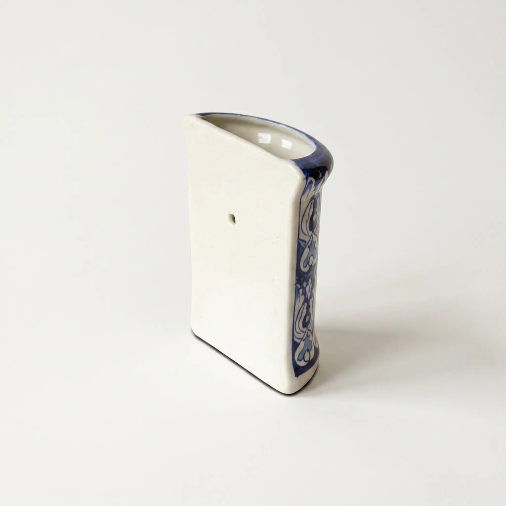 Blue Pottery Wall Planter – 7 Inch High Ceramic Hanging Planter (Slanted Rim) Multani Blue