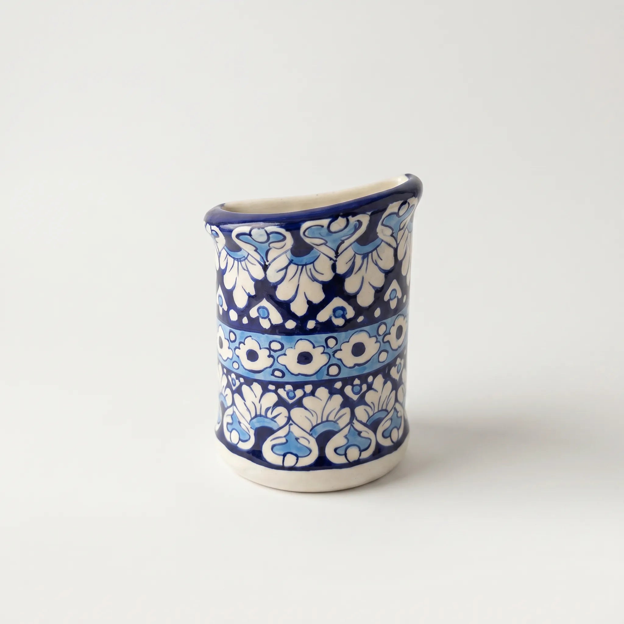 Blue Pottery Wall Planter – Tall Floral Ceramic Wall Pot 7 Inch