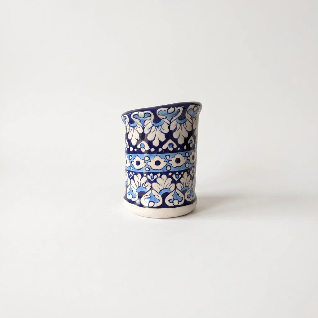 Blue Pottery Wall Planter – Tall Floral Ceramic Wall Pot 7 Inch