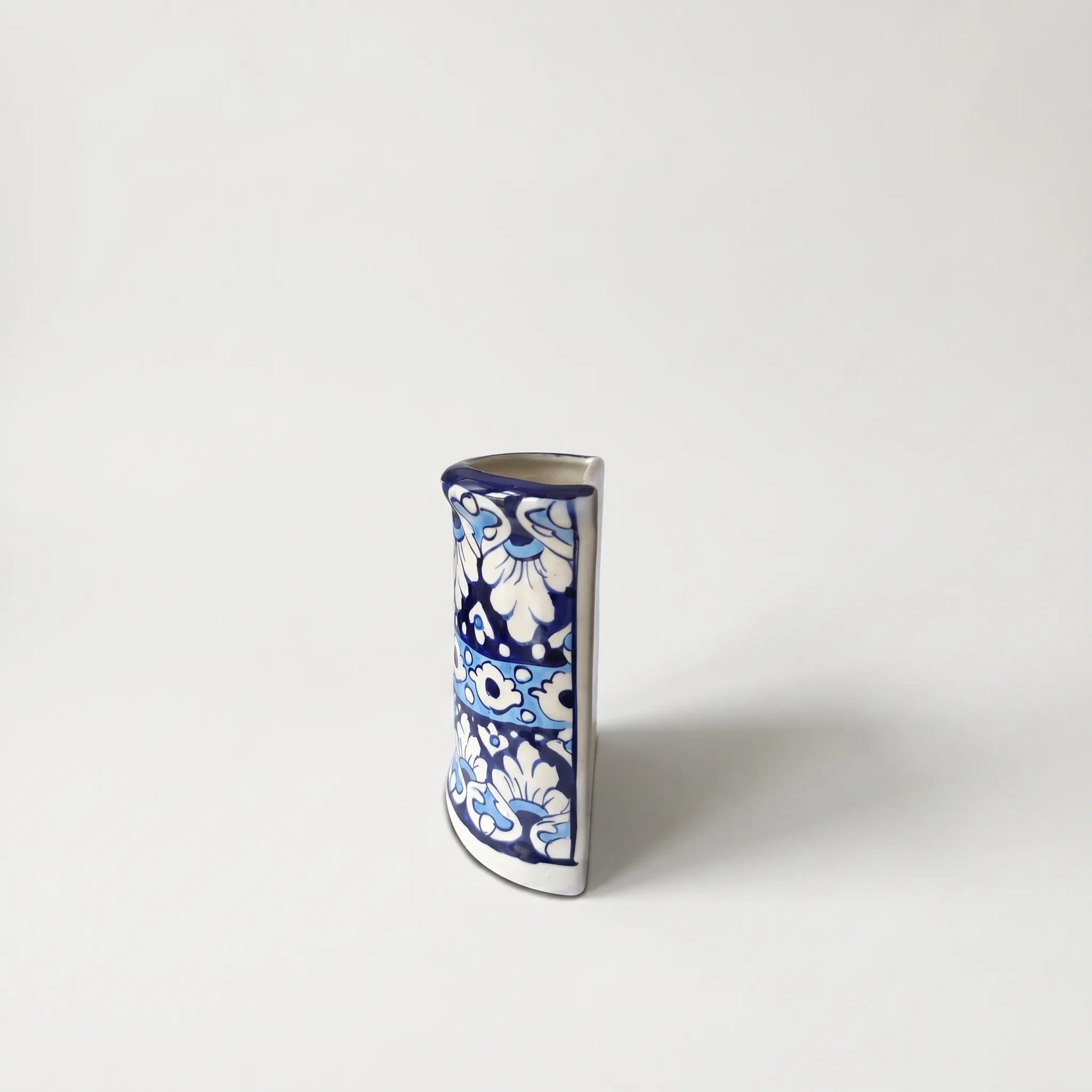 Blue Pottery Wall Planter – Tall Floral Ceramic Wall Pot 7 Inch