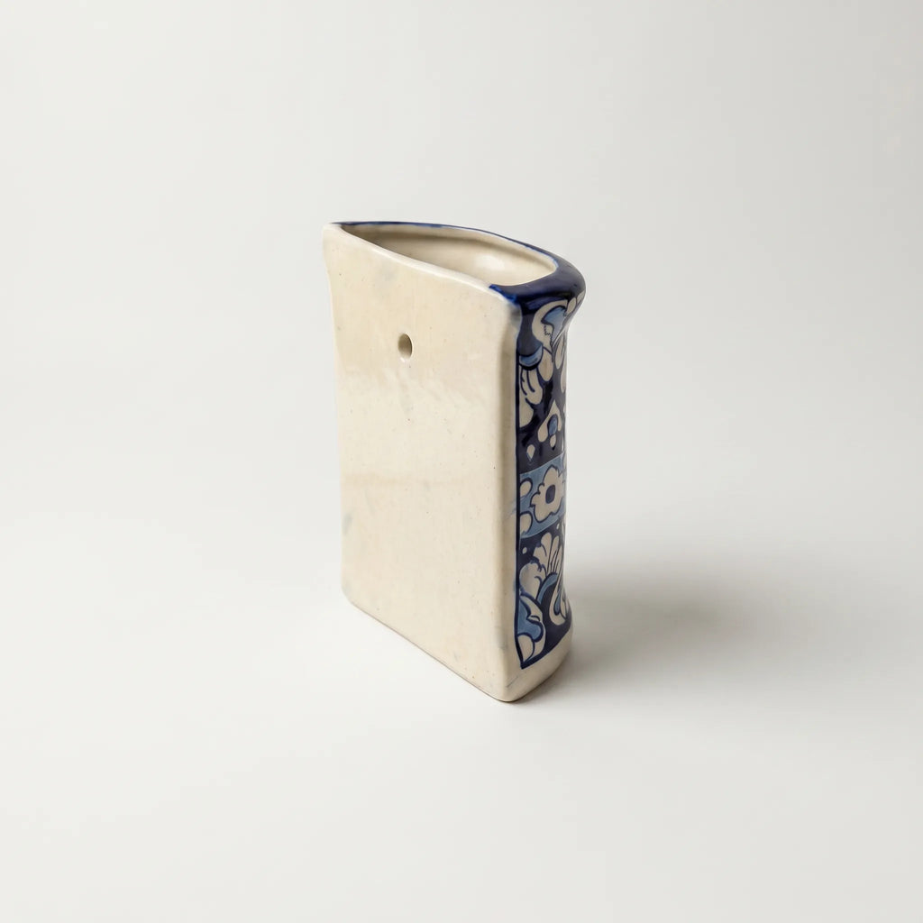 Blue Pottery Wall Planter – Tall Floral Ceramic Wall Pot 7 Inch