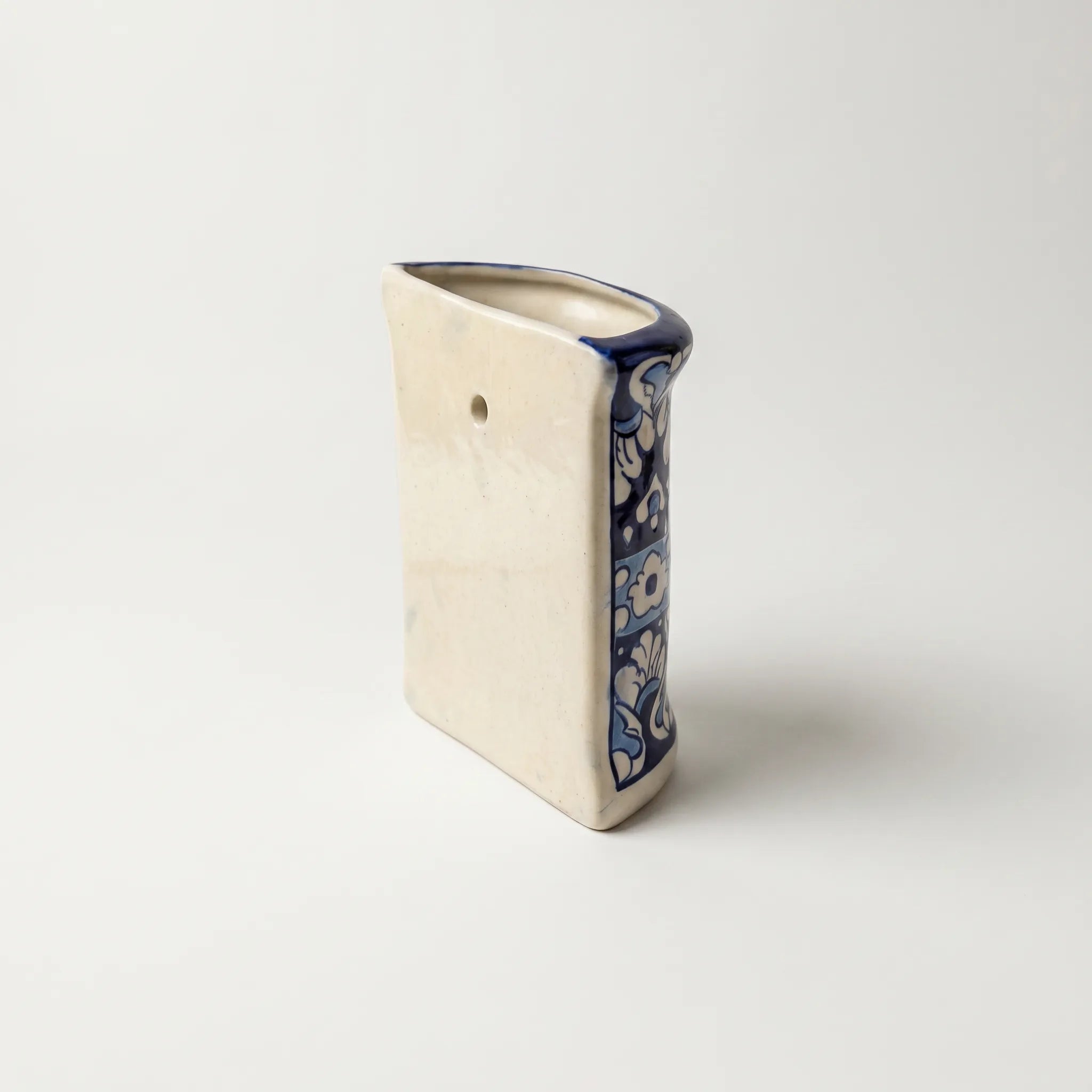 Blue Pottery Wall Planter – Tall Floral Ceramic Wall Pot 7 Inch
