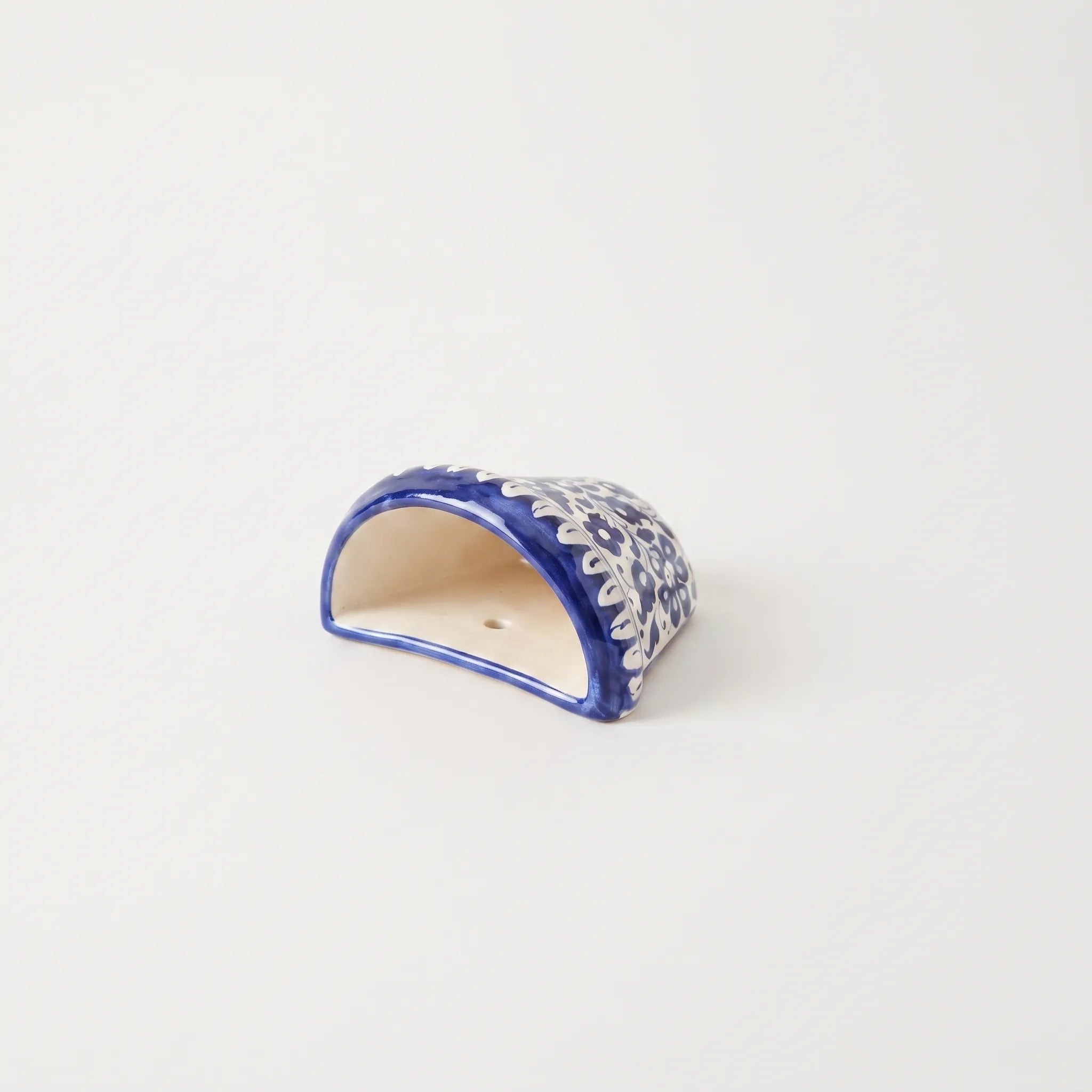 Blue Pottery Wall Planter - 5 Inch Multani Ceramic (Cobalt Blossom on White)