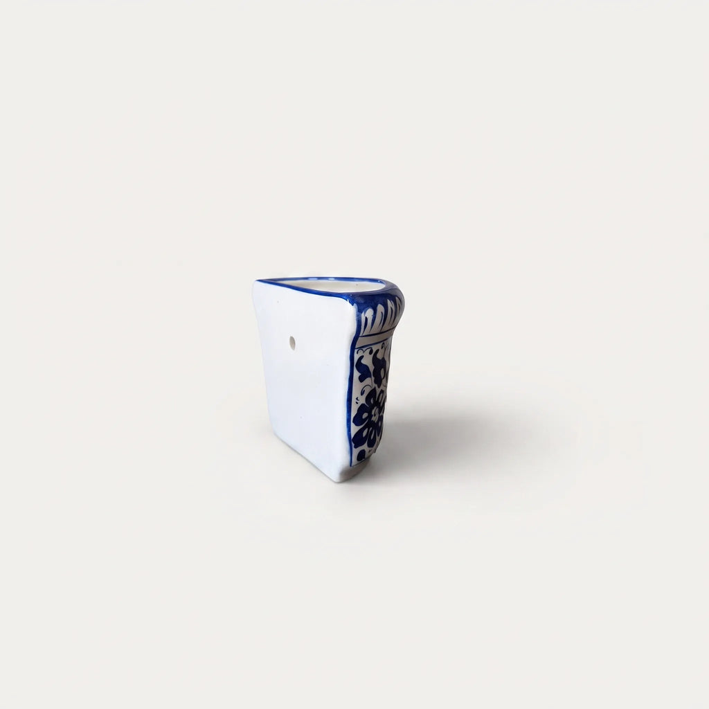 Blue Pottery Wall Planter - 5 Inch Multani Ceramic (Cobalt Blossom on White)