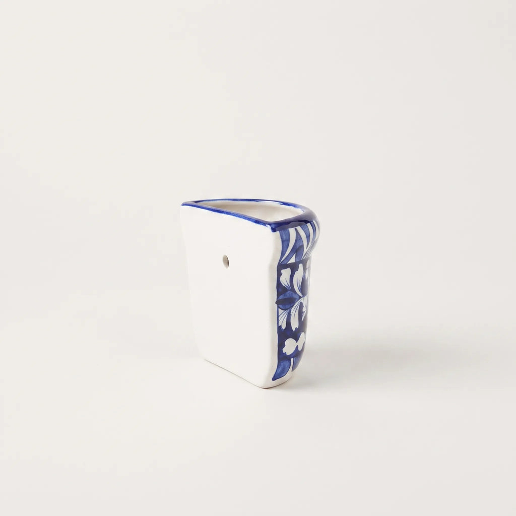 Blue Pottery Wall Planter - 5 Inch Multani Ceramic (Chevron & Floral Bands)