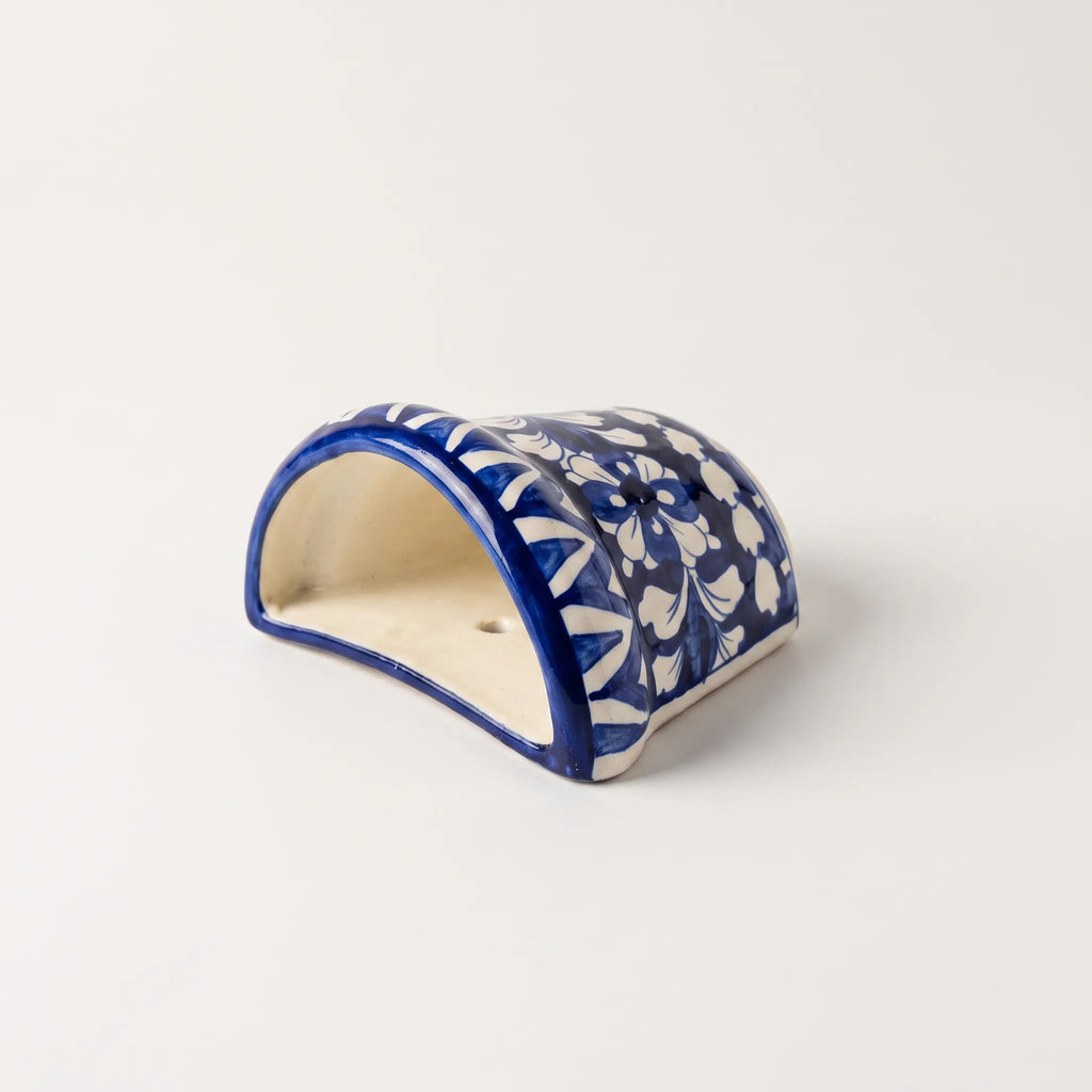 Blue Pottery Wall Planter - 5 Inch Multani Ceramic (Chevron & Floral Bands)