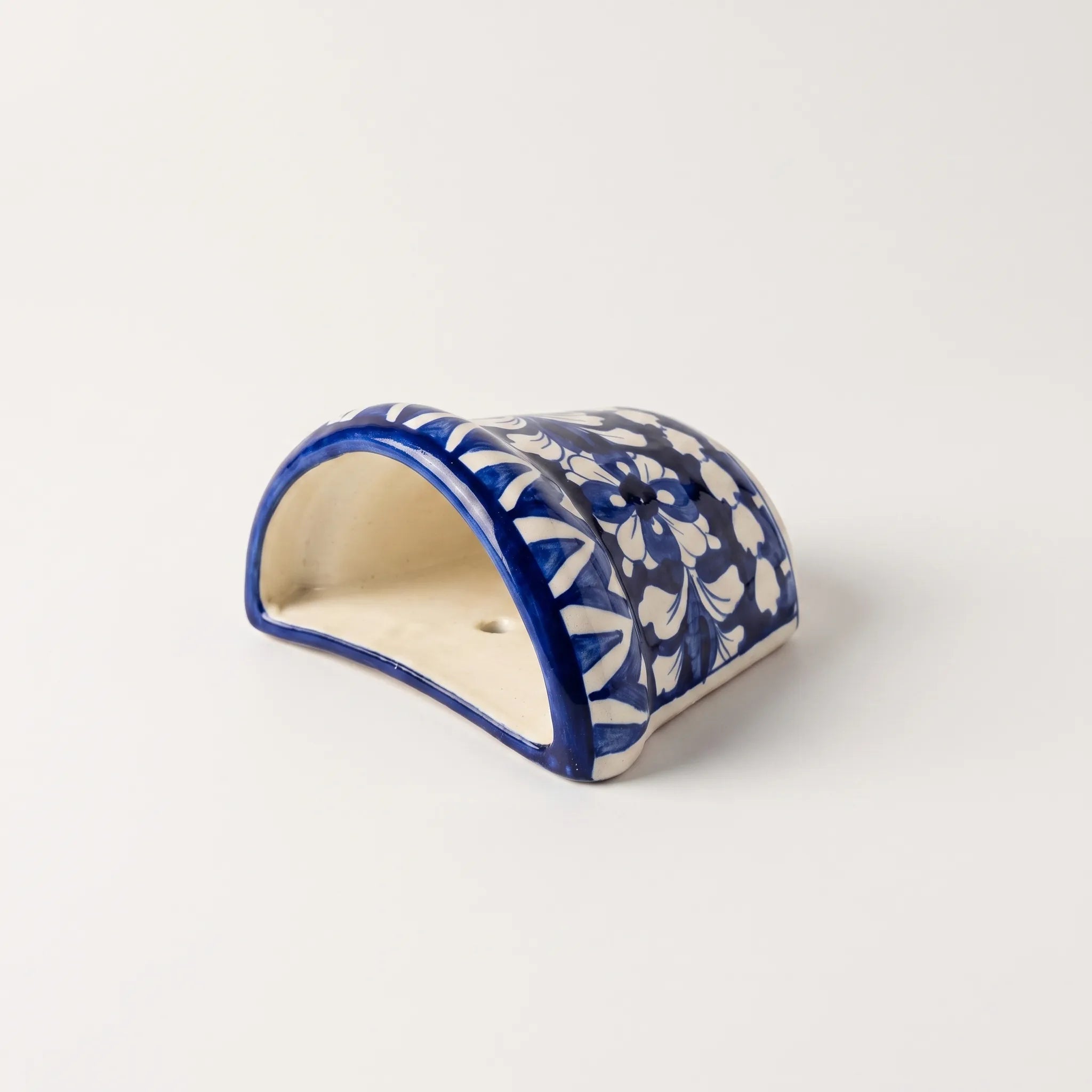 Blue Pottery Wall Planter - 5 Inch Multani Ceramic (Chevron & Floral Bands)