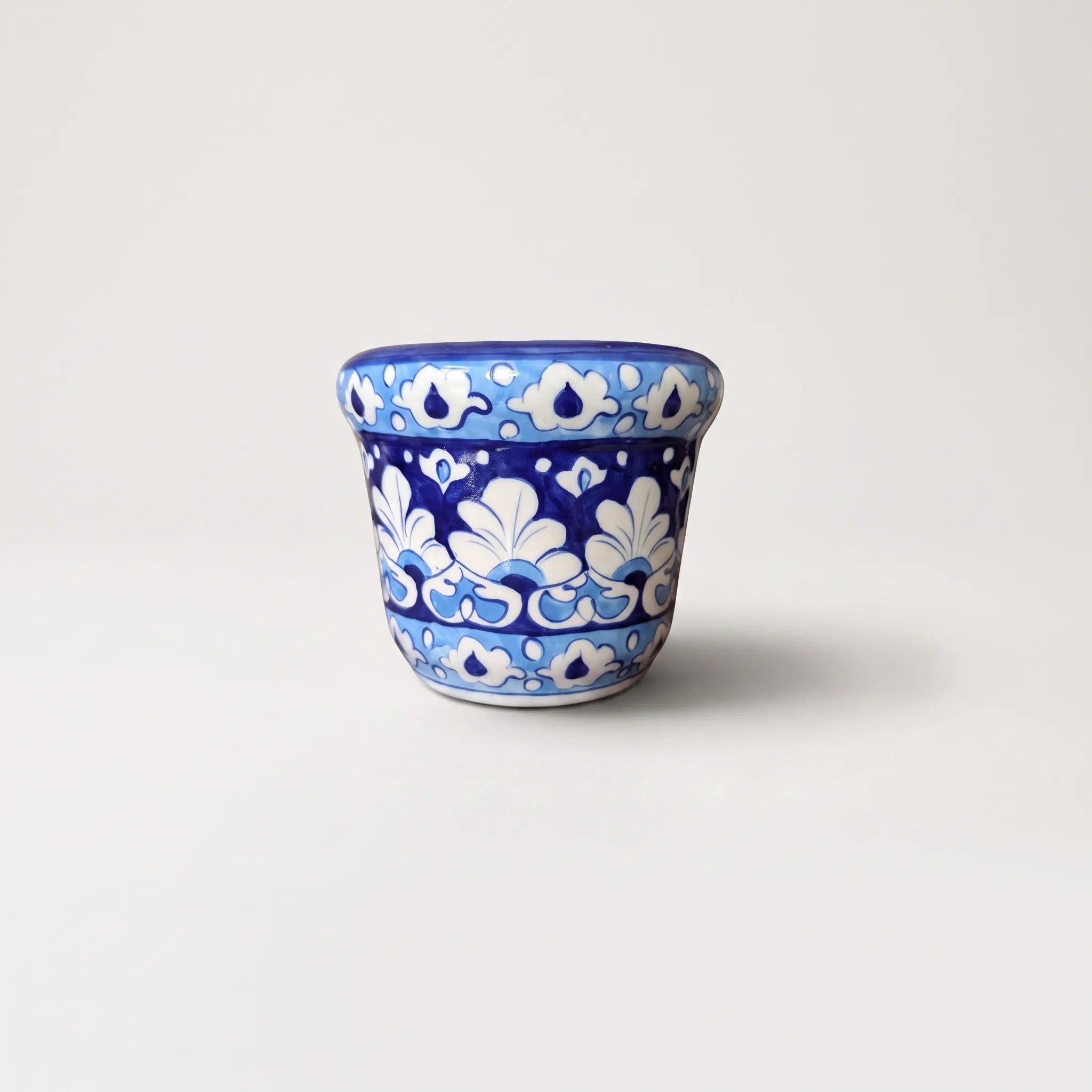 Blue Pottery Wall Planter - 5 Inch Multani Ceramic (Sky Blue Fan-Leaf Bands)