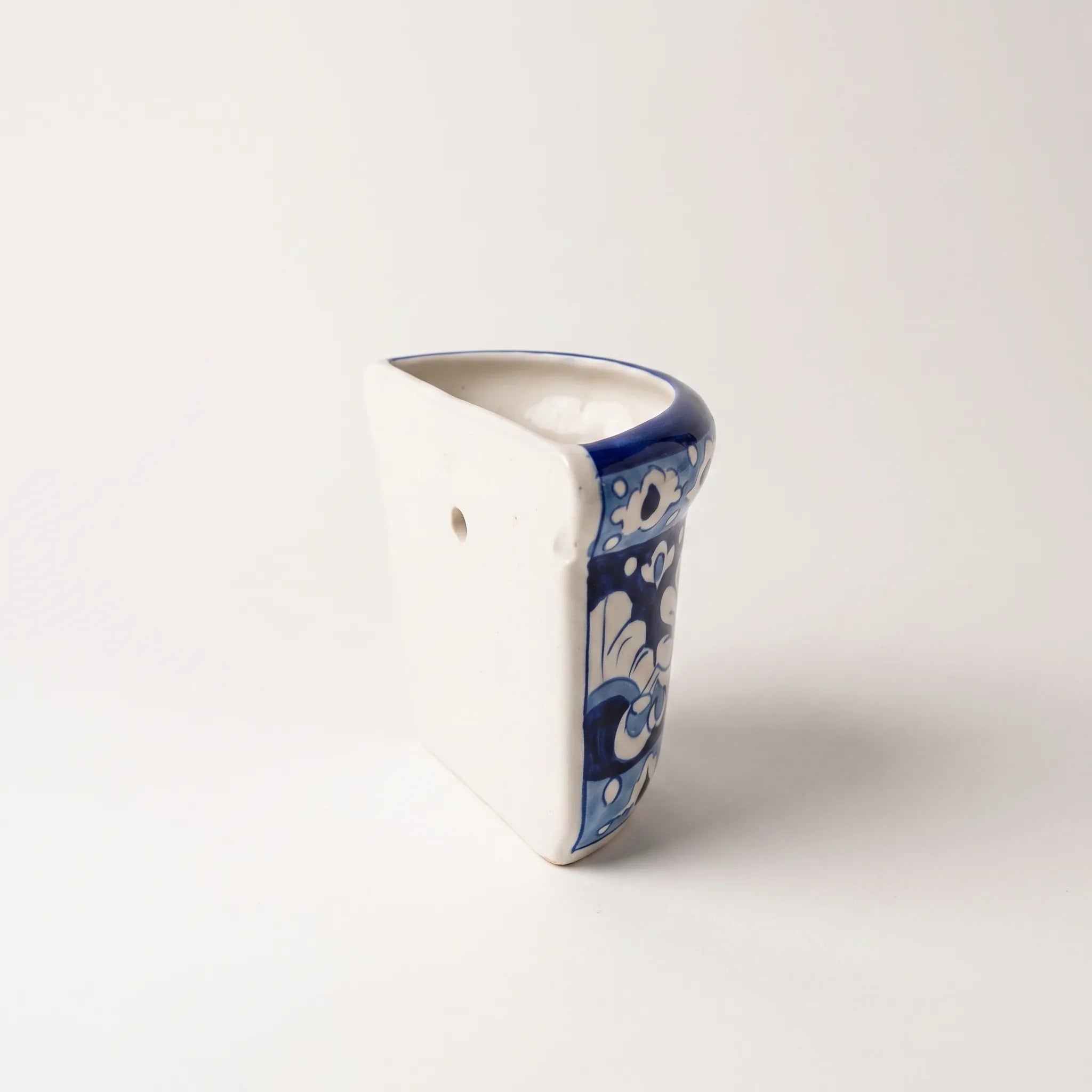 Blue Pottery Wall Planter - 5 Inch Multani Ceramic (Sky Blue Fan-Leaf Bands)