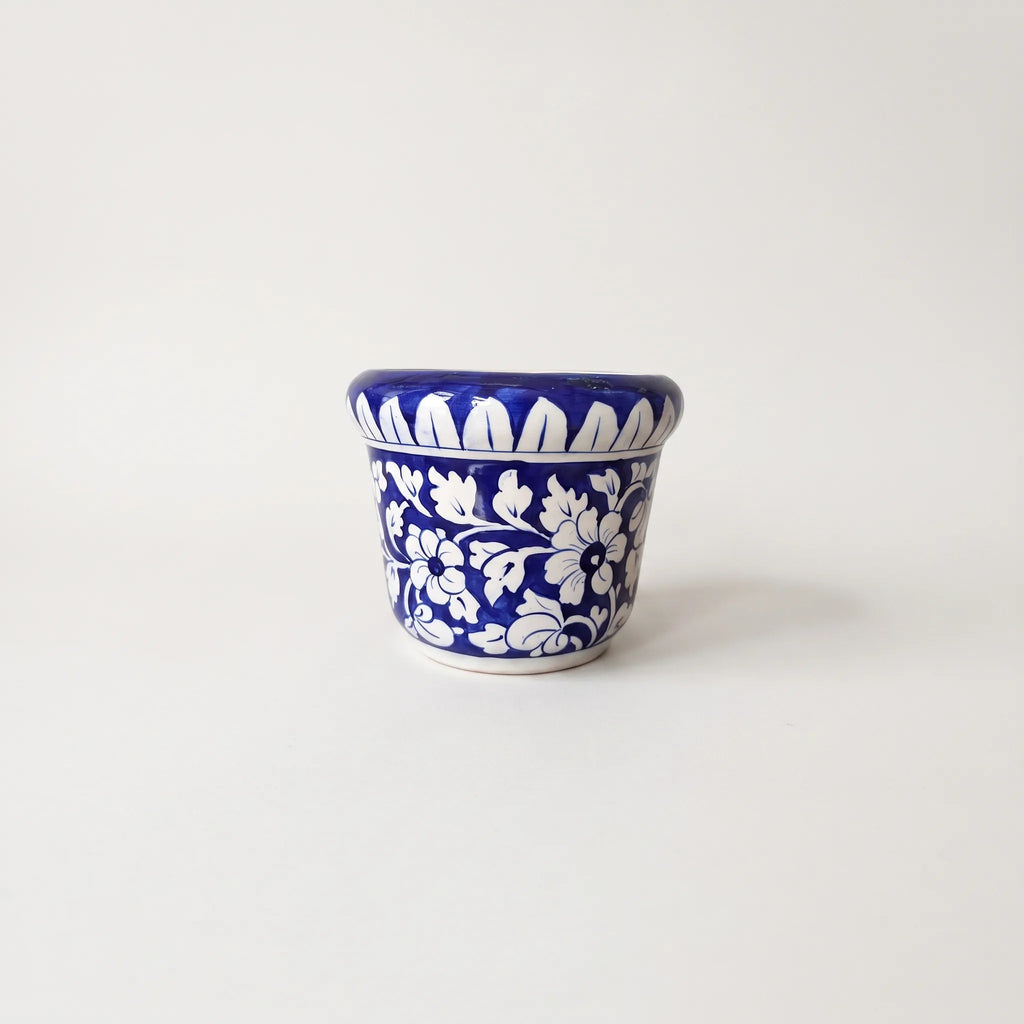 Blue Pottery Wall Planter - 5 Inch Multani Ceramic (Petal Border Floral)