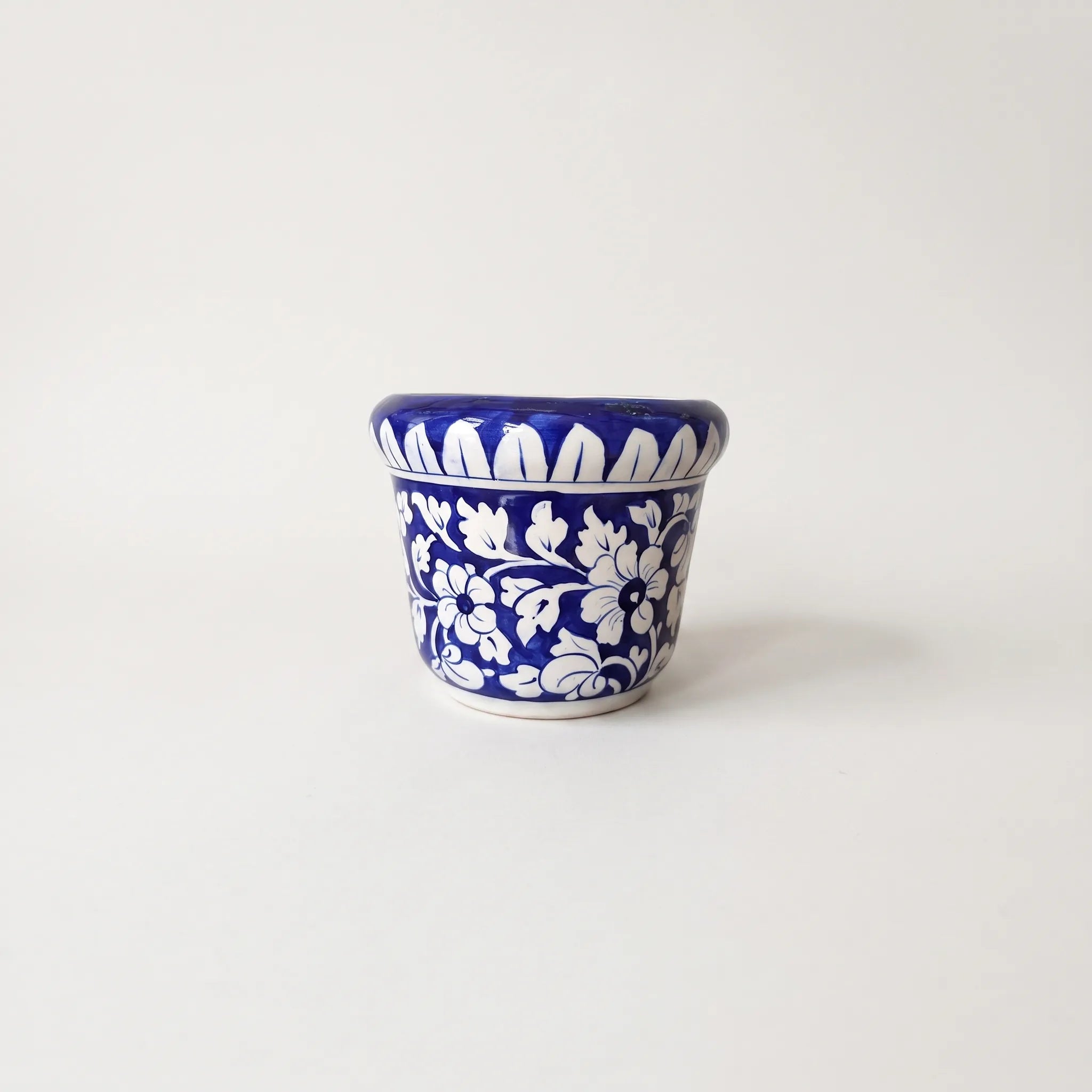 Blue Pottery Wall Planter - 5 Inch Multani Ceramic (Petal Border Floral)