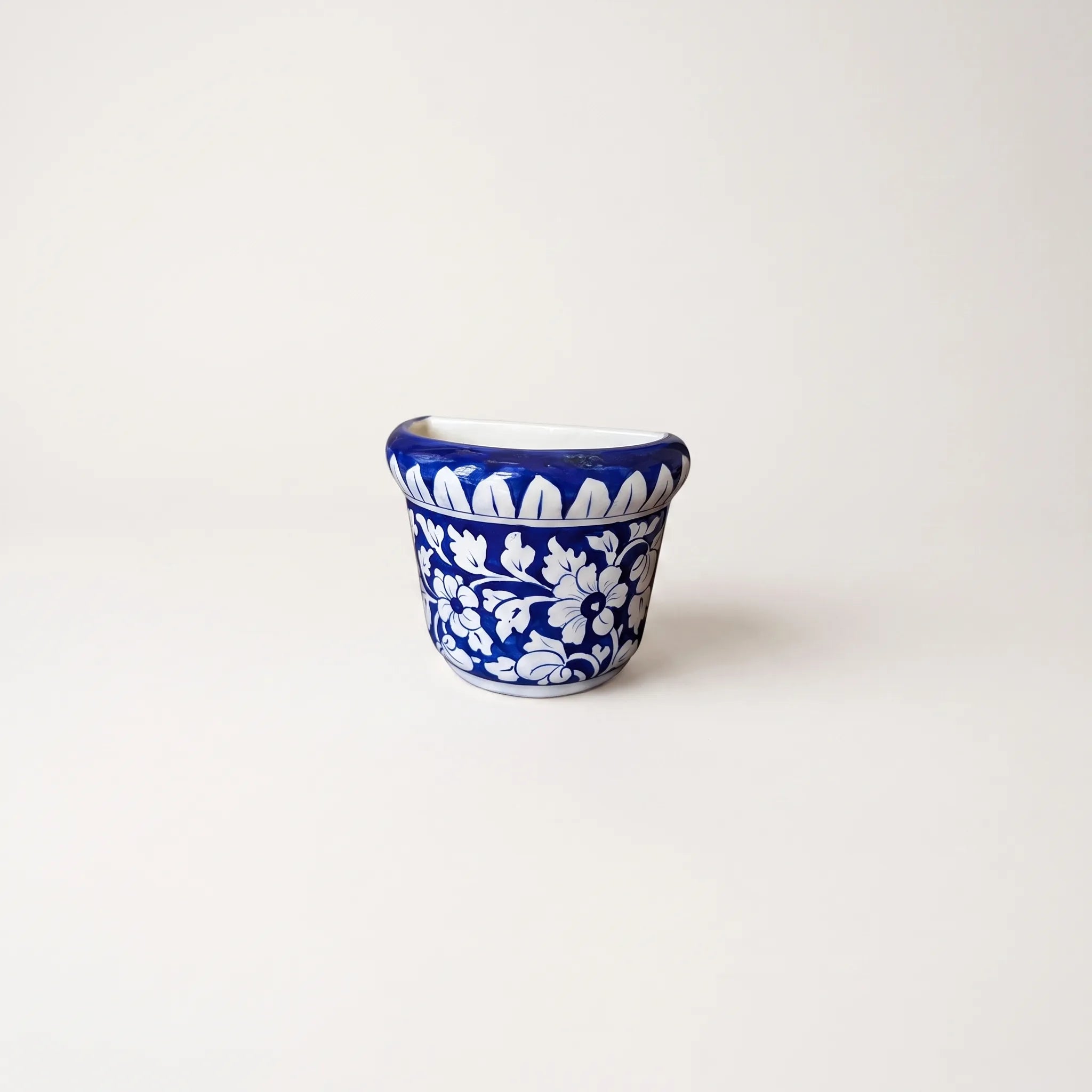 Blue Pottery Wall Planter - 5 Inch Multani Ceramic (Petal Border Floral)