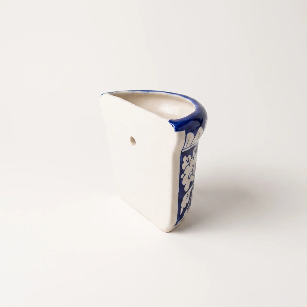 Blue Pottery Wall Planter - 5 Inch Multani Ceramic (Petal Border Floral)