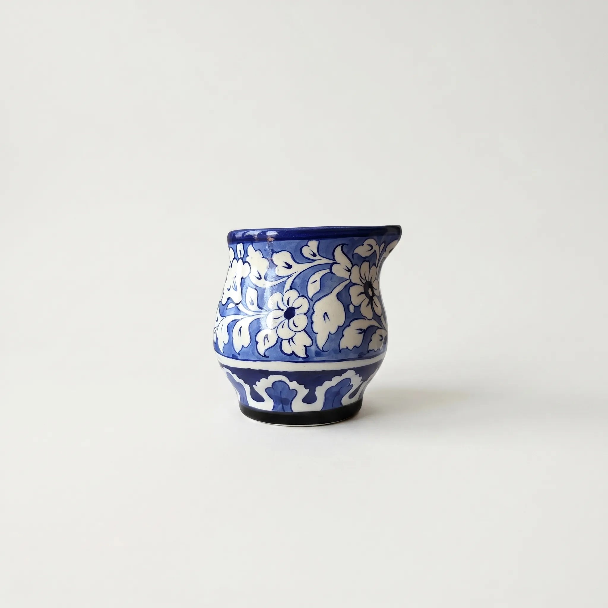 Blue Pottery Wall Planter – 5” Ceramic Hanging Planter with Sculpted Mouth (Multani)