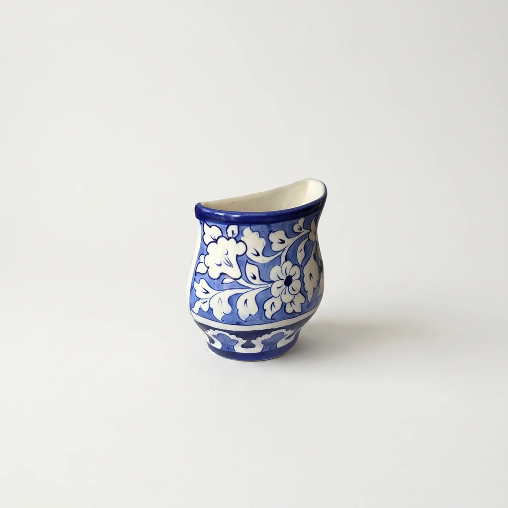 Blue Pottery Wall Planter – 5” Ceramic Hanging Planter with Sculpted Mouth (Multani)