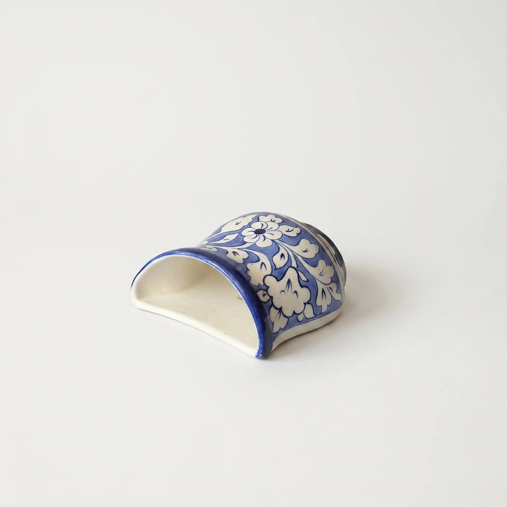 Blue Pottery Wall Planter – 5” Ceramic Hanging Planter with Sculpted Mouth (Multani)