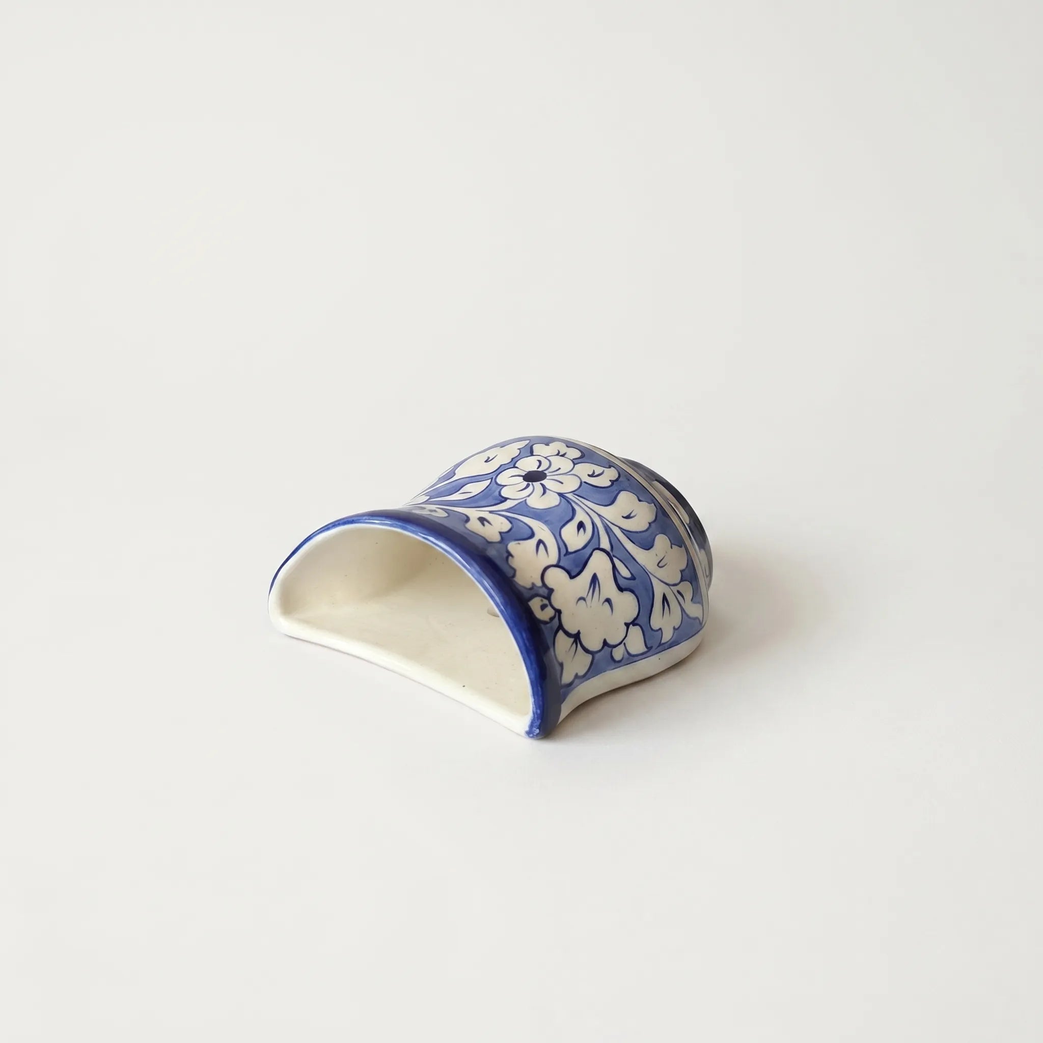 Blue Pottery Wall Planter – 5” Ceramic Hanging Planter with Sculpted Mouth (Multani)