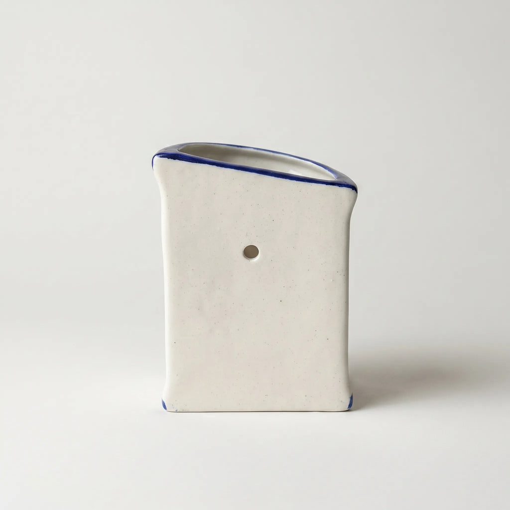 Blue Pottery Wall Planter – 7” Tall Ceramic Hanging Planter with Slanted Rim (Multani)
