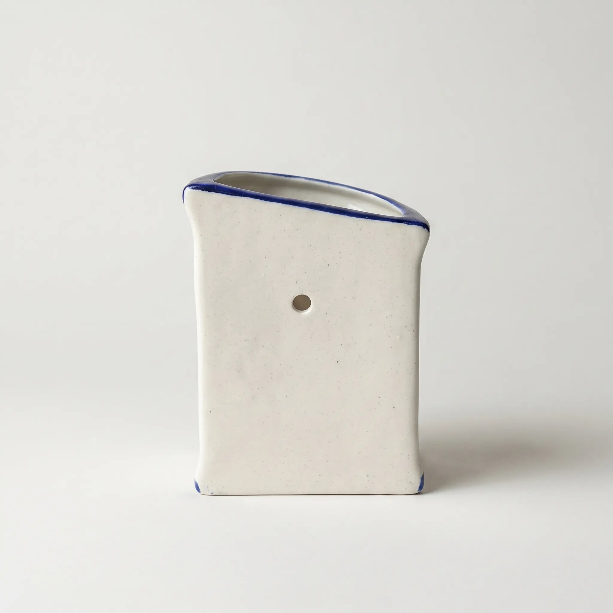 Blue Pottery Wall Planter – 7” Tall Ceramic Hanging Planter with Slanted Rim (Multani)