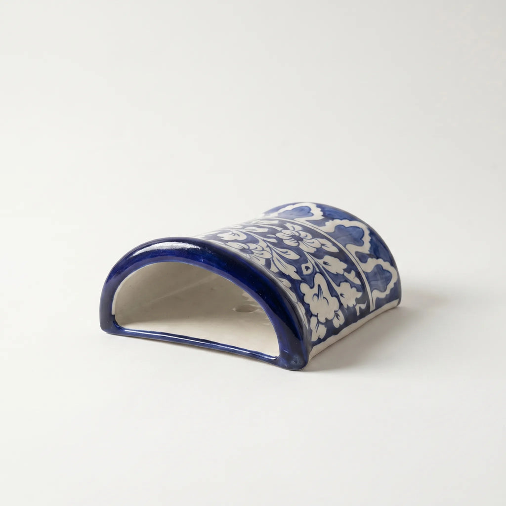 Blue Pottery Wall Planter – 7” Tall Ceramic Hanging Planter with Slanted Rim (Multani)
