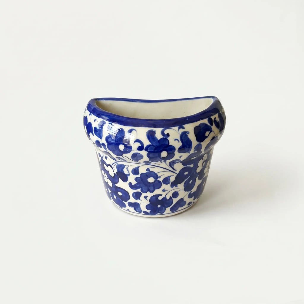 Blue Pottery Mini Wall Planter – 4” Ceramic Hanging Planter (Multani)