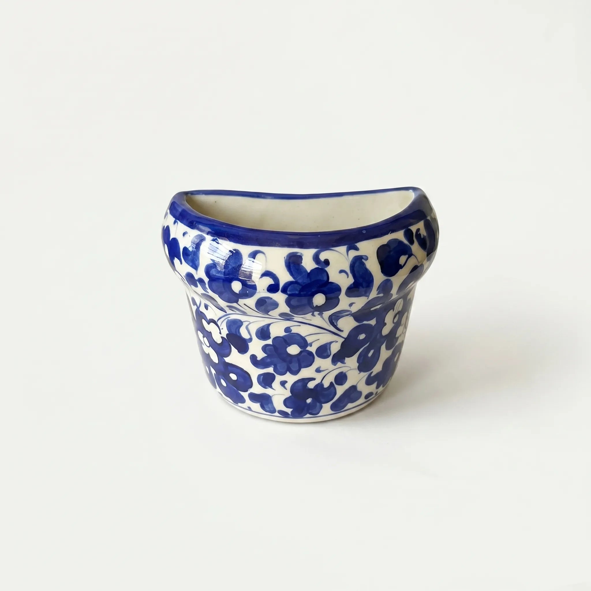 Blue Pottery Mini Wall Planter – 4” Ceramic Hanging Planter (Multani)