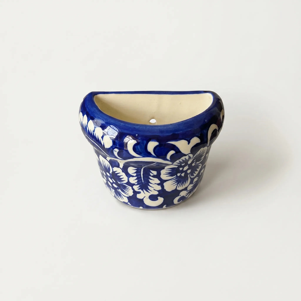 Blue Pottery Mini Wall Planter – 4” Ceramic Hanging Planter (Multani) Dark blue