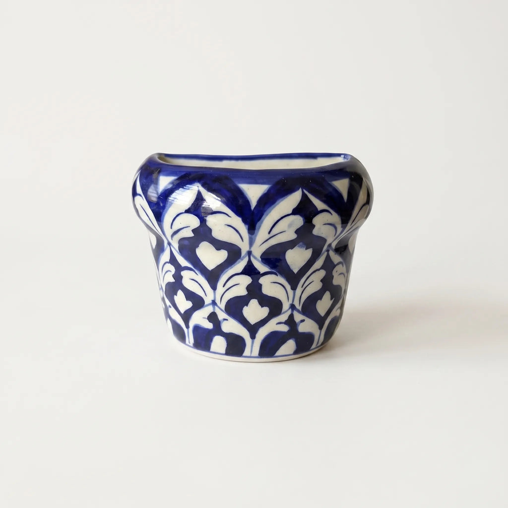 Blue Pottery Mini Wall Planter – 4 Inch Ceramic Hanging Planter Blue and White