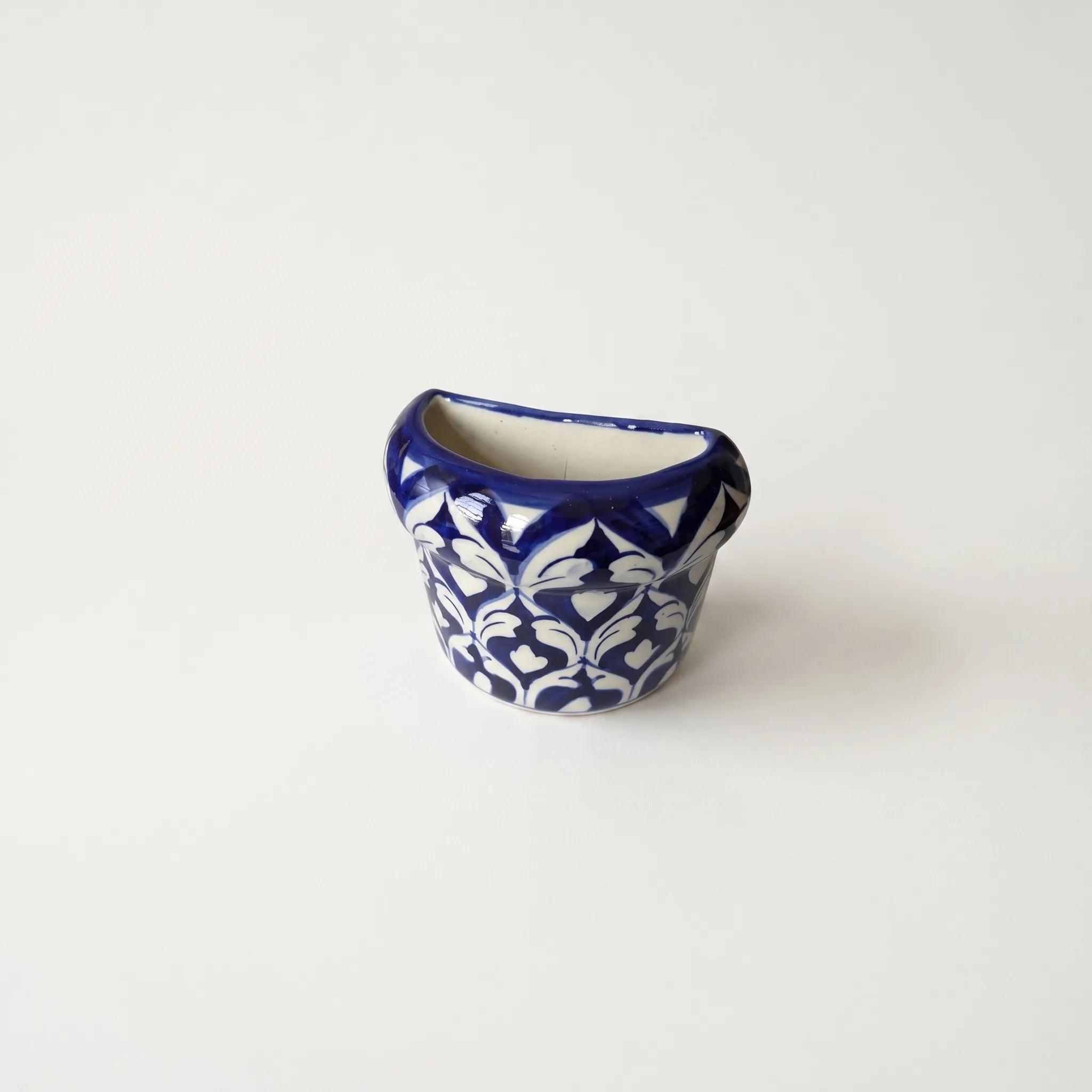 Blue Pottery Mini Wall Planter – 4 Inch Ceramic Hanging Planter Blue and White