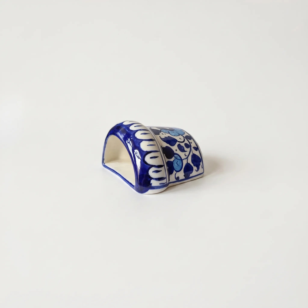 Blue Pottery Mini Wall Planter – 4” Ceramic Hanging Planter (Blue Floral)
