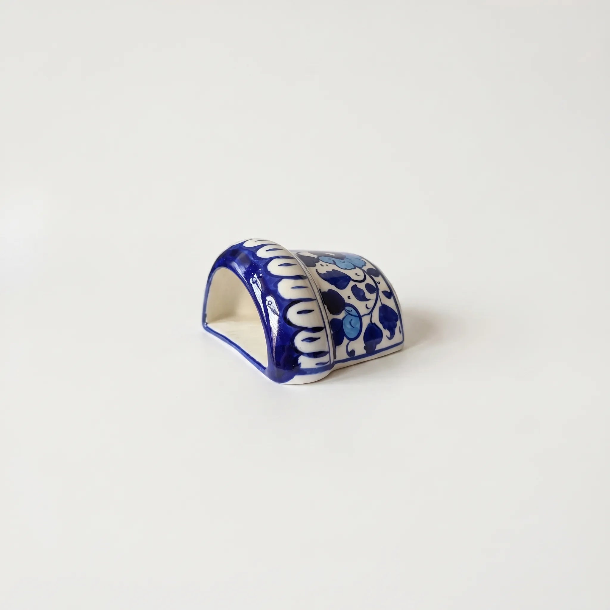 Blue Pottery Mini Wall Planter – 4” Ceramic Hanging Planter (Blue Floral)