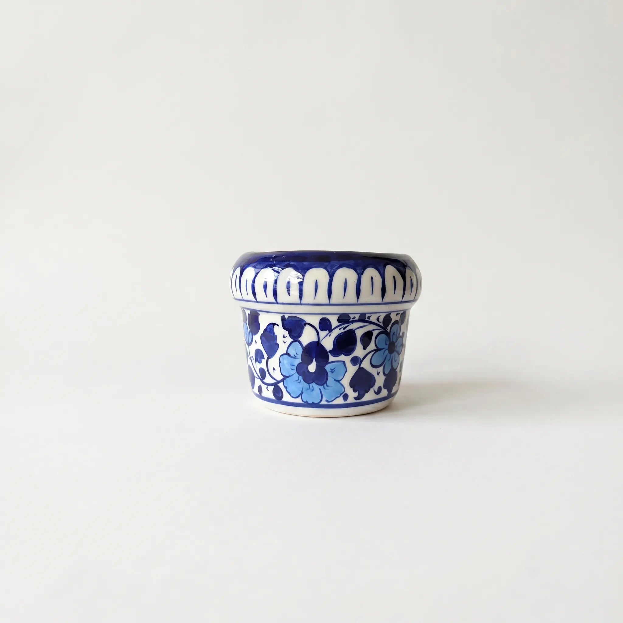 Blue Pottery Mini Wall Planter – 4” Ceramic Hanging Planter (Blue Floral)