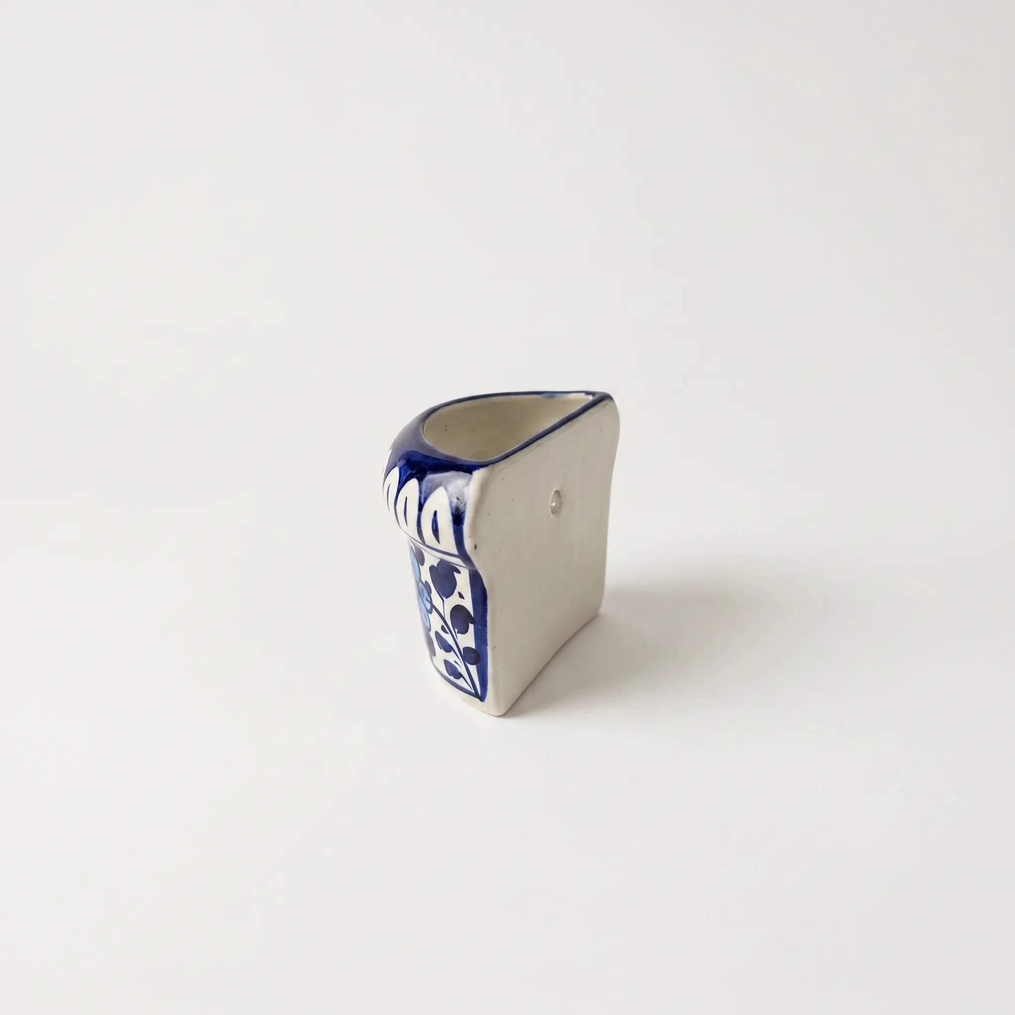 Blue Pottery Mini Wall Planter – 4” Ceramic Hanging Planter (Blue Floral)