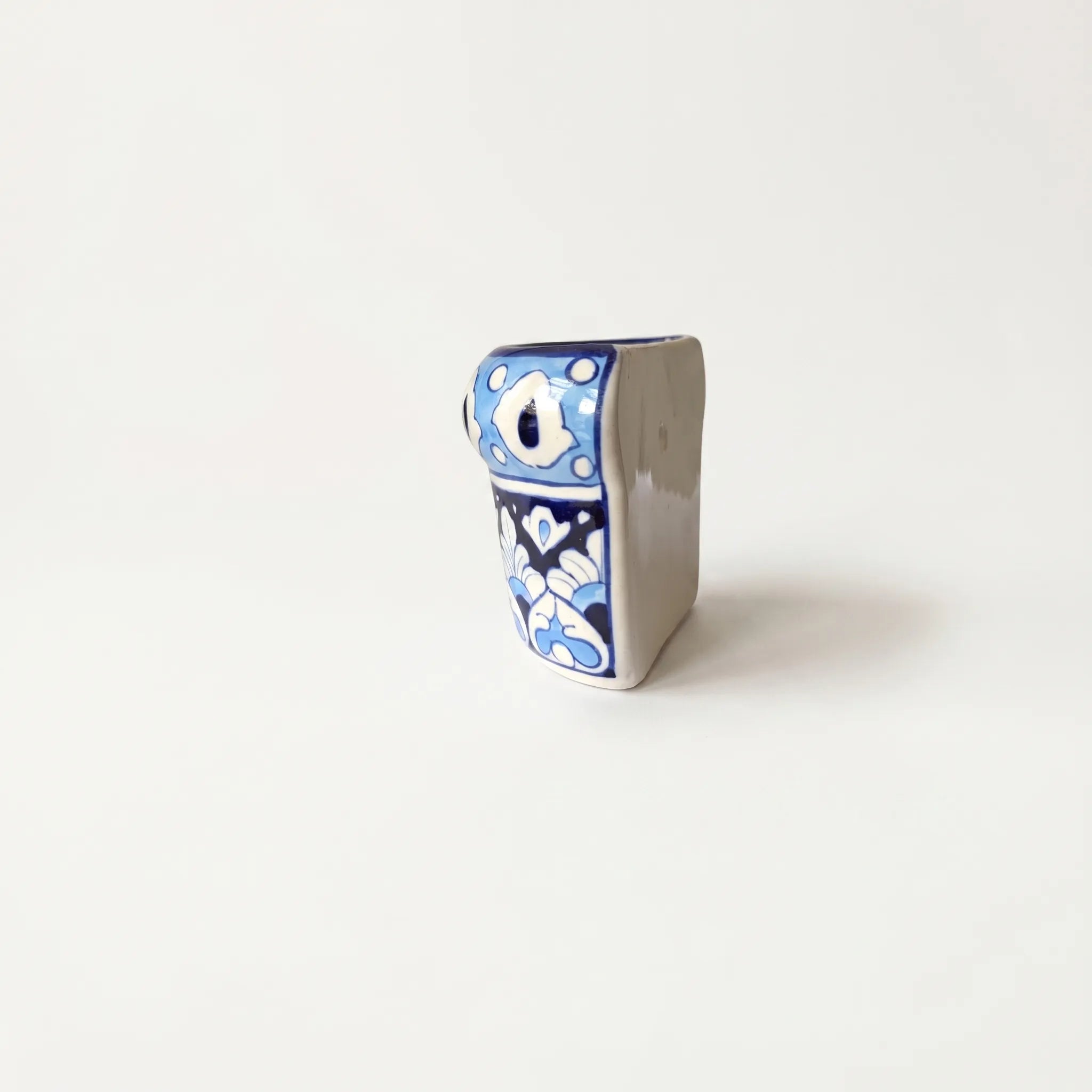 Blue Pottery Mini Wall Planter – 4” Ceramic Hanging Planter (Sky Blue Floral)