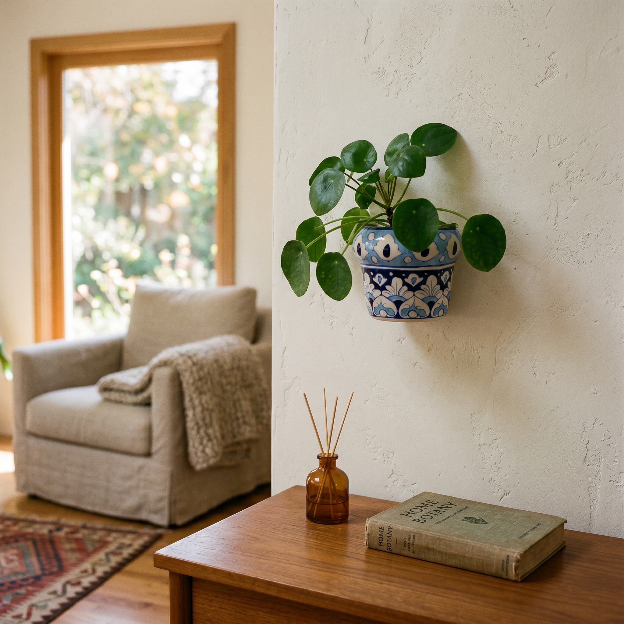 Blue Pottery Mini Wall Planter – 4” Ceramic Hanging Planter (Sky Blue Floral)