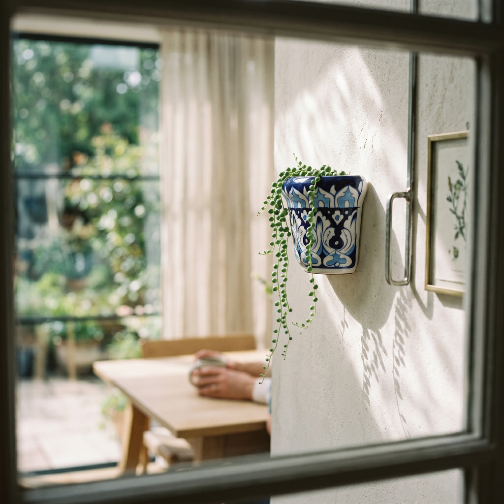 Blue Pottery Wall Planter – Hand-Painted Ceramic Wall Hanging Planter (5” Indoor Planter)