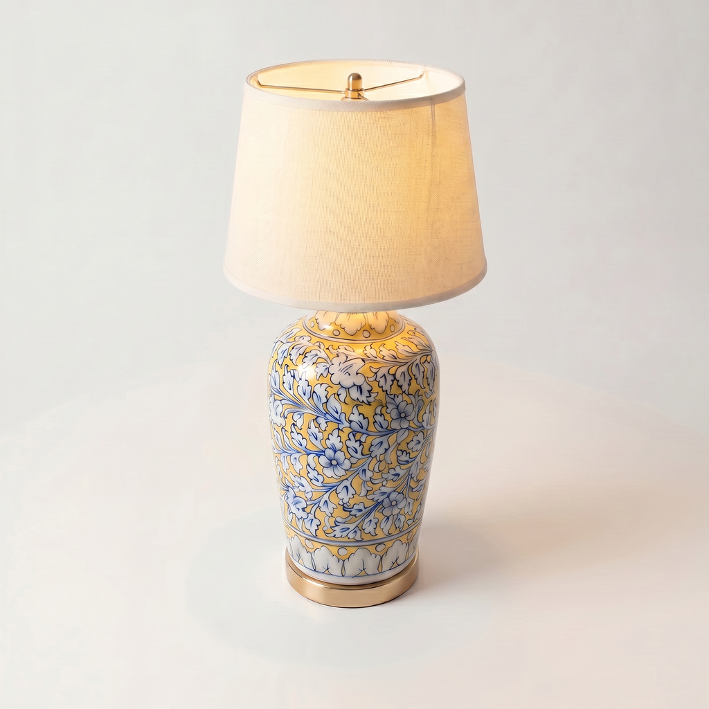 Blue Pottery Table Lamp Base – 16” Hand-Painted Ceramic Lamp