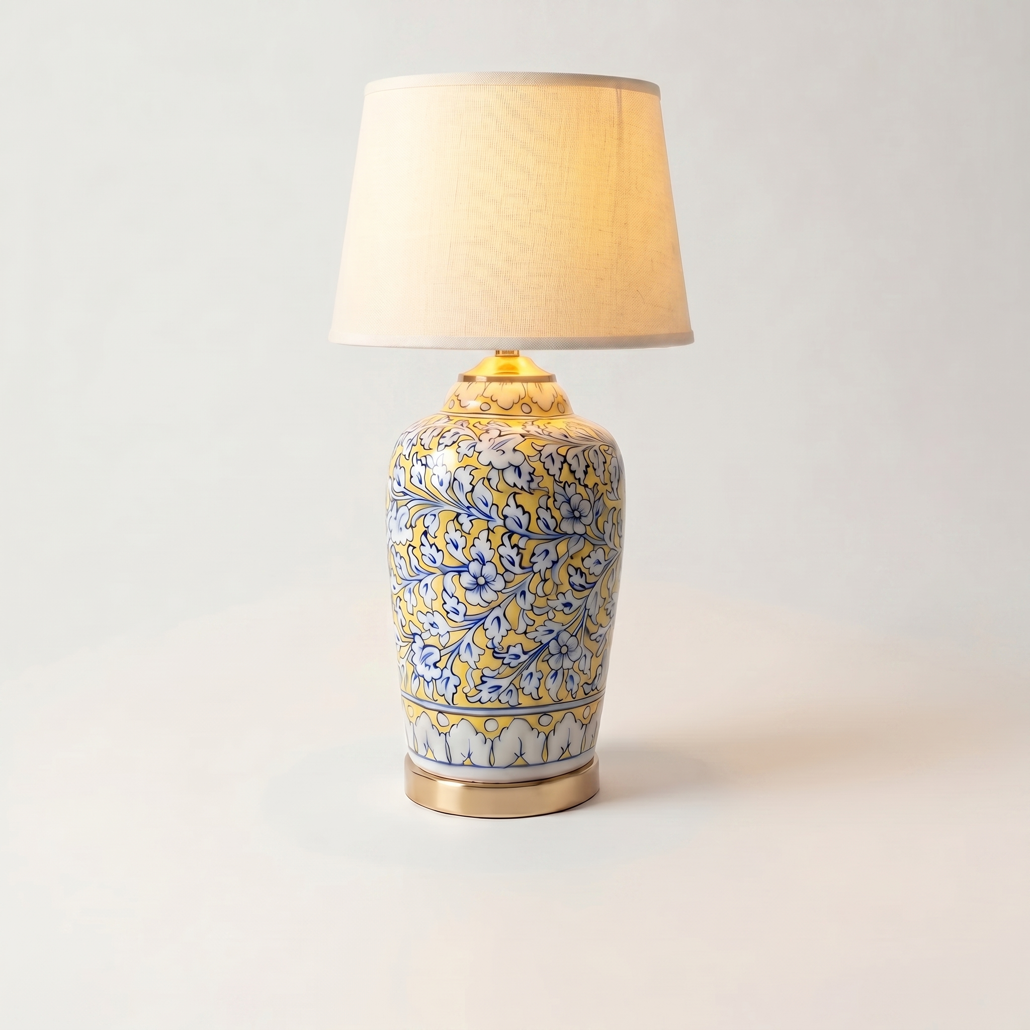 Blue Pottery Table Lamp Base – 16” Hand-Painted Ceramic Lamp