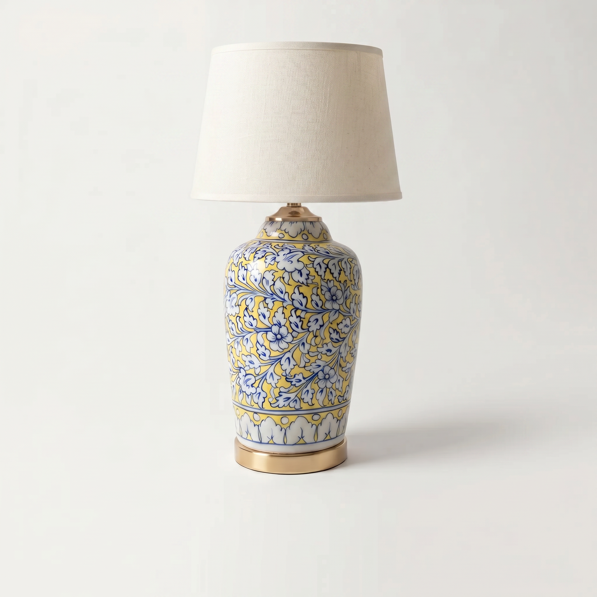 Blue Pottery Table Lamp Base – 16” Hand-Painted Ceramic Lamp